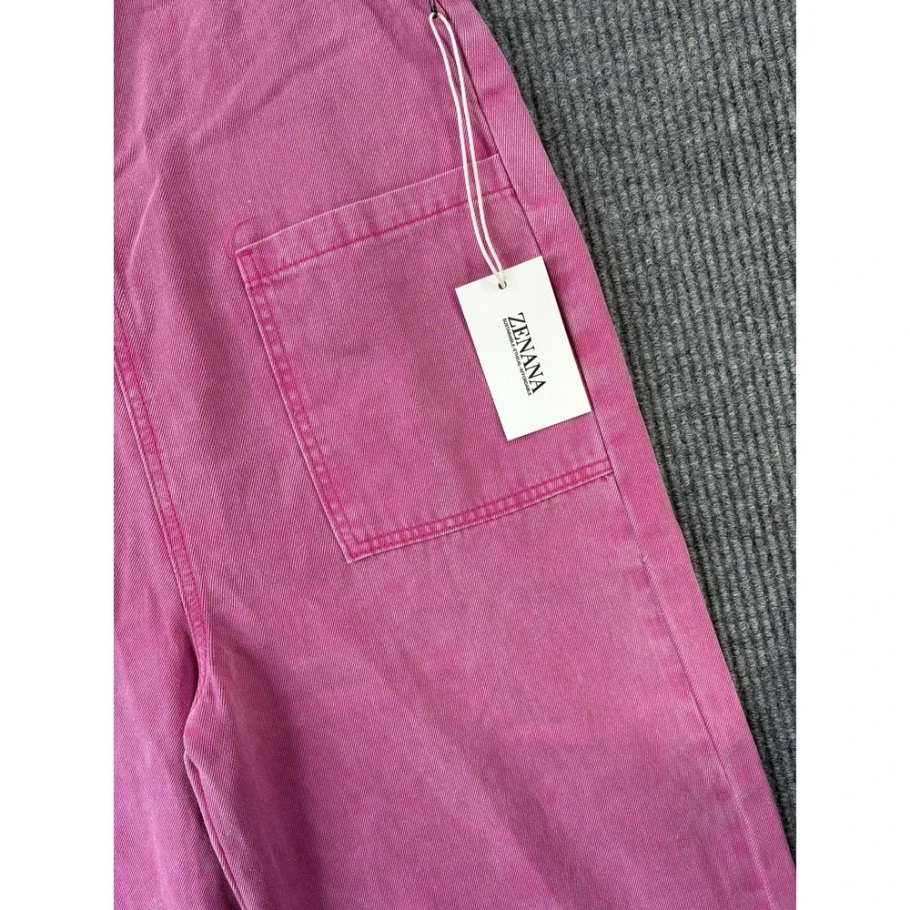 Zenana Pink Acid Wash Overalls Wide Leg Bib Jumpsuit NWT Relaxed Loose Fit M - Picture 5 of 8